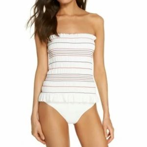 Tory Burch costa red white blue smocked swimsuit xs